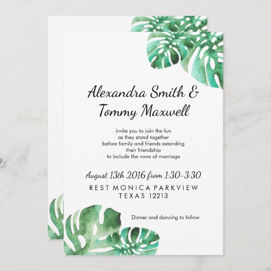 Monstera Leaf Wedding Invitation Kaart (Voorkant / Achterkant)