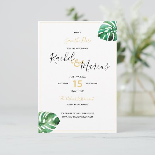 Monstera Leaf Wedding Save The Date (Staand voorkant)