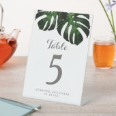 Monstera Leaf Wedding Table Number Pedestal Sign Reclamebord Met Voetstuk (Insitu)