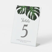 Monstera Leaf Wedding Table Number Pedestal Sign Reclamebord Met Voetstuk (Voorkant)