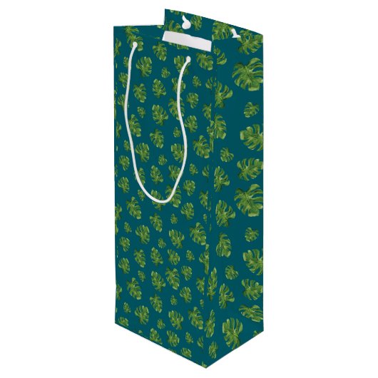 Monstera Leaf Wine Gift Bag Wijn Cadeautas (Achterkant Gekanteld)