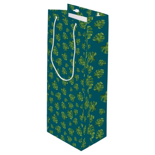 Monstera Leaf Wine Gift Bag Wijn Cadeautas (Voorkant Gekanteld)