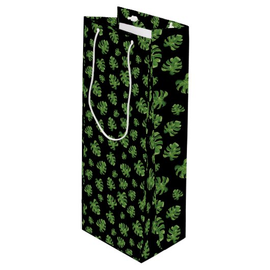Monstera Leaf Wine Gift Bag Wijn Cadeautas (Voorkant Gekanteld)