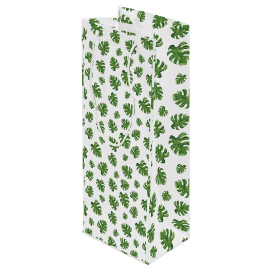Monstera Leaf Wine Gift Bag Wijn Cadeautas (Achterkant Gekanteld)