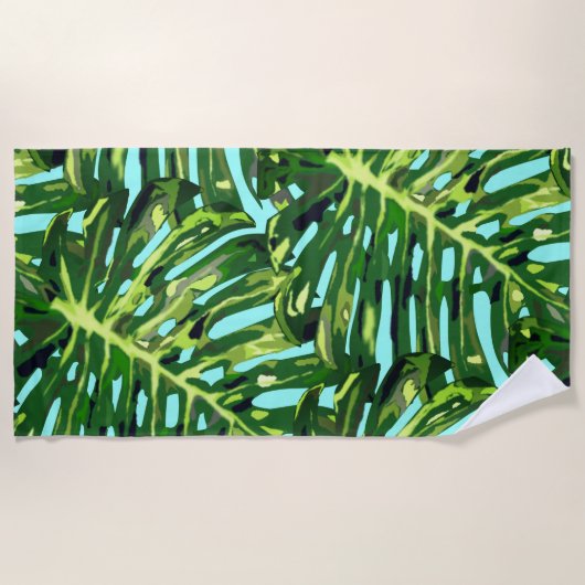 Monstera Leaves Beach Towel Exotic Vacking Strandlaken (Voorkant)