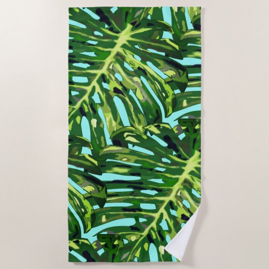 Monstera Leaves Beach Towel Exotic Vacking Strandlaken (Voorkant)