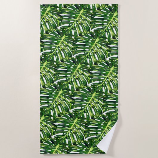 Monstera Leaves Beach Towel Green Natuur Strandlaken (Voorkant)