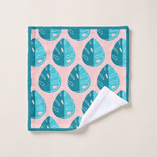 Monstera Leaves - Blue and Pink Bad Handdoek (Wasdoekje)