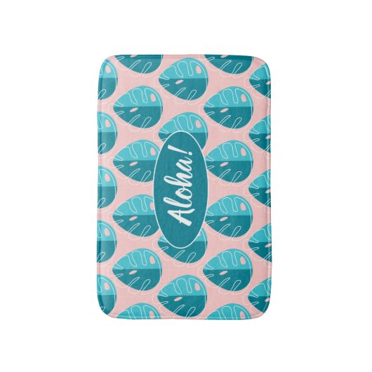 Monstera Leaves - Blue and Pink Badmat (Voorkant Verticaal)