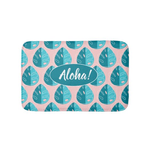 Monstera Leaves - Blue and Pink Badmat (Voorkant)