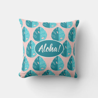 Monstera Leaves - Blue and Pink Buitenkussen