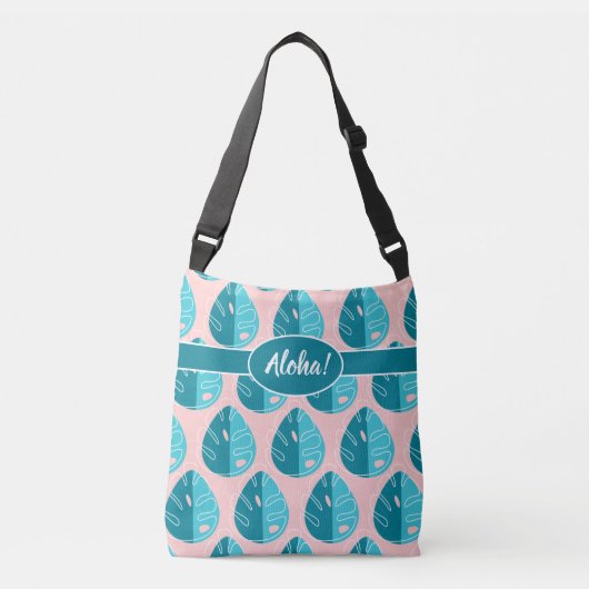 Monstera Leaves - Blue and Pink Crossbody Tas (Voorkant)