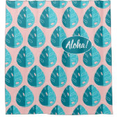 Monstera Leaves - Blue and Pink Douchegordijn (Voorkant)