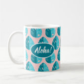 Monstera Leaves - Blue and Pink Koffiemok (Links)