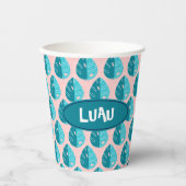 Monstera Leaves - Blue and Pink Papieren Bekers (Voorkant)