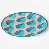Monstera Leaves - Blue and Pink Papieren Bordje (Gekanteld)