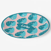 Monstera Leaves - Blue and Pink Papieren Bordje (Gekanteld)