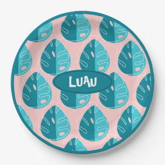 Monstera Leaves - Blue and Pink Papieren Bordje