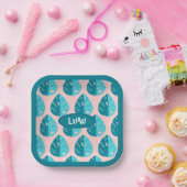 Monstera Leaves - Blue and Pink Papieren Bordje (Feest)