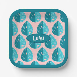 Monstera Leaves - Blue and Pink Papieren Bordje