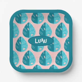 Monstera Leaves - Blue and Pink Papieren Bordje