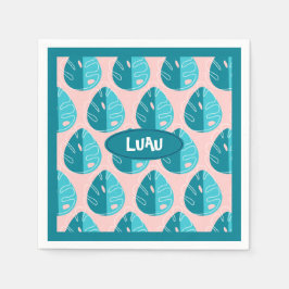 Monstera Leaves - Blue and Pink Servet