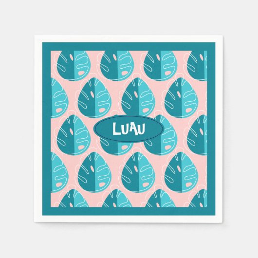 Monstera Leaves - Blue and Pink Servet (Voorkant)