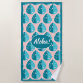 Monstera Leaves - Blue and Pink Strandlaken (Voorkant)