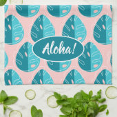 Monstera Leaves - Blue and Pink Theedoek (Gevouwen)