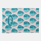 Monstera Leaves - Blue and Pink Theedoek (Horizontaal)