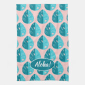 Monstera Leaves - Blue and Pink Theedoek (Verticaal)