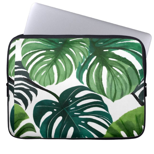 Monstera Leaves | Botanisch modern groen Laptop Sleeve (Voorkant)