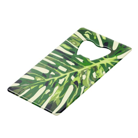 Monstera Leaves Bottle Open Green Creditkaart Flessenopener (Voorkant Gekanteld)