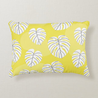 Monstera leaves, bright yellow background. accent kussen