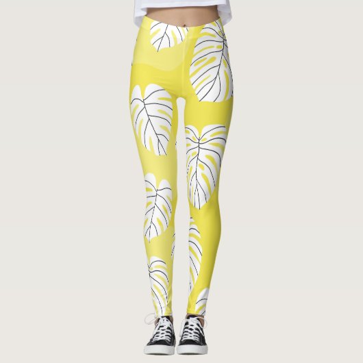 Monstera leaves, bright yellow background. leggings (Voorkant)