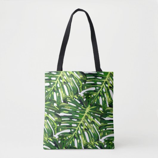Monstera Leaves Canvas tas Green (Voorkant)