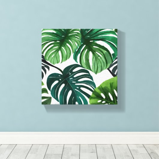 Monstera Leaves | Eenvoudige moderne Waterverf Canvas Afdruk (Insitu (Houten vloer))