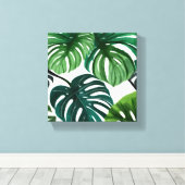 Monstera Leaves | Eenvoudige moderne Waterverf Canvas Afdruk (Insitu (Houten vloer))