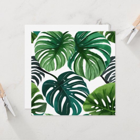 Monstera Leaves | Eenvoudige moderne Waterverf Kaart (Voorkant / Achterkant in situ)