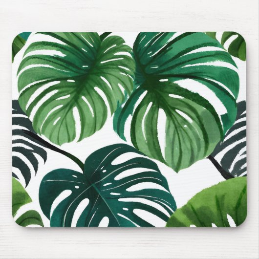 Monstera Leaves | Eenvoudige moderne Waterverf Muismat (Voorkant)
