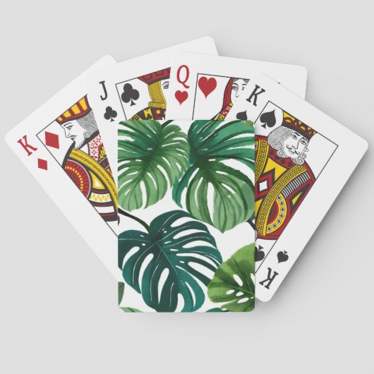 Monstera Leaves | Eenvoudige moderne Waterverf Pokerkaarten (Achterkant)