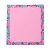 Monstera Leaves en Hibiscus, Blauwgroen en Roze Notitieblok (Voorkant)