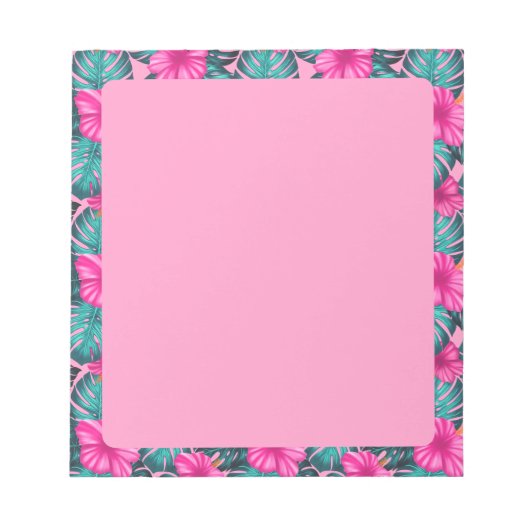 Monstera Leaves en Hibiscus, Blauwgroen en Roze Notitieblok (Voorkant)