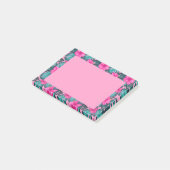 Monstera Leaves en Hibiscus, Blauwgroen en Roze Post-it® Notes (Schuin)