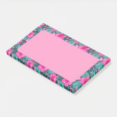 Monstera Leaves en Hibiscus, Blauwgroen en Roze Post-it® Notes (Schuin)