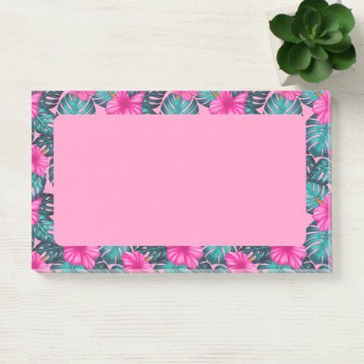 Monstera Leaves en Hibiscus, Blauwgroen en Roze Post-it® Notes (Kantoor)