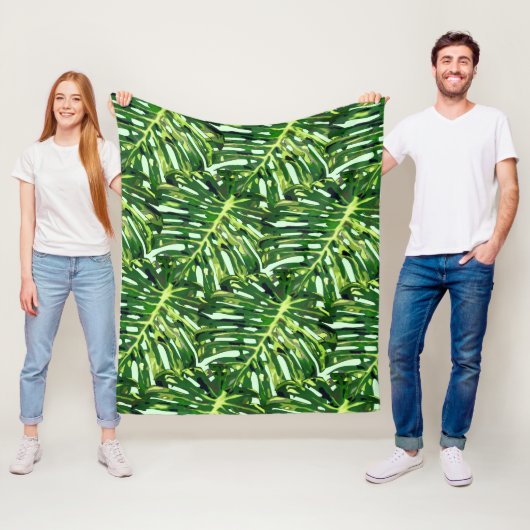 Monstera Leaves Fleece Blanket Greenery Deken (In situ)