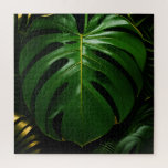 Monstera Leaves Gold Jungle Glamour Legpuzzel<br><div class="desc">Indulge in sophisticated jungle opulence with this stunning high-contrast botanical! Oversized, glossy Monstera leaves gleam in deep emerald green with luxurious metallic-gold veins and delicate gold outlining, set against a dramatic inky black backdrop. Layered palm fronds add depth and richness, creating an instantly glamorous, modern-tropical statement that exudes elegance and...</div>