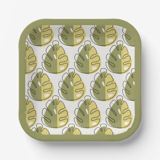 Monstera Leaves – Green Papieren Bordje (Voorkant)