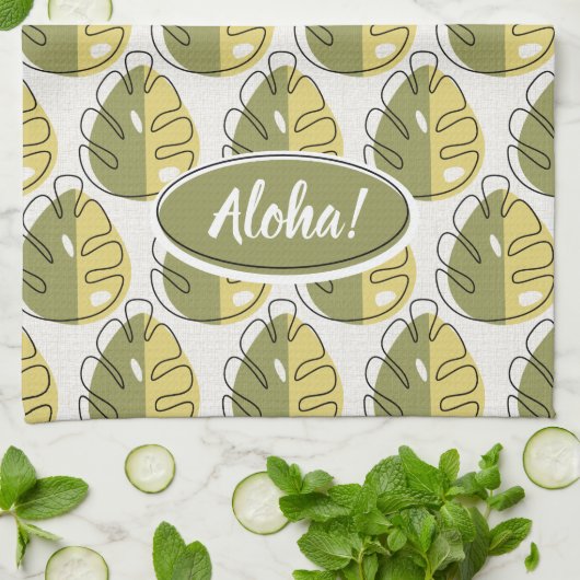 Monstera Leaves - Green Theedoek (Gevouwen)